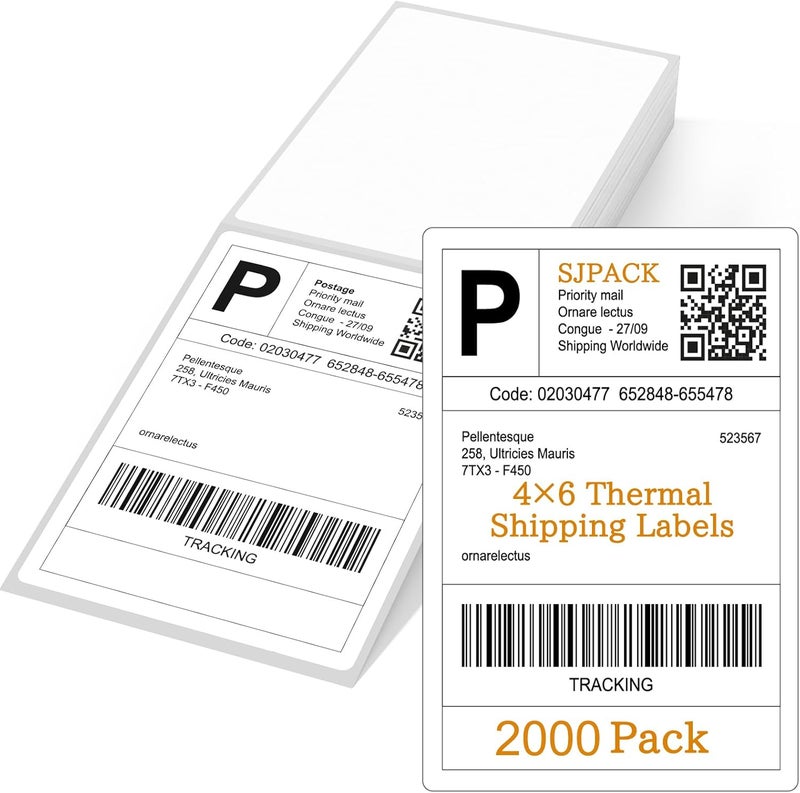 SJPACK 4" x 6" Thermal Labels, 2000 Fanfold Labels, Direct Thermal Shipping Label Compatible with Nelko, Rollo, Zebra, Brother, Orgbro, Munbyn, Jadens Shipping Label Printer, Commercial Grade - Image 1